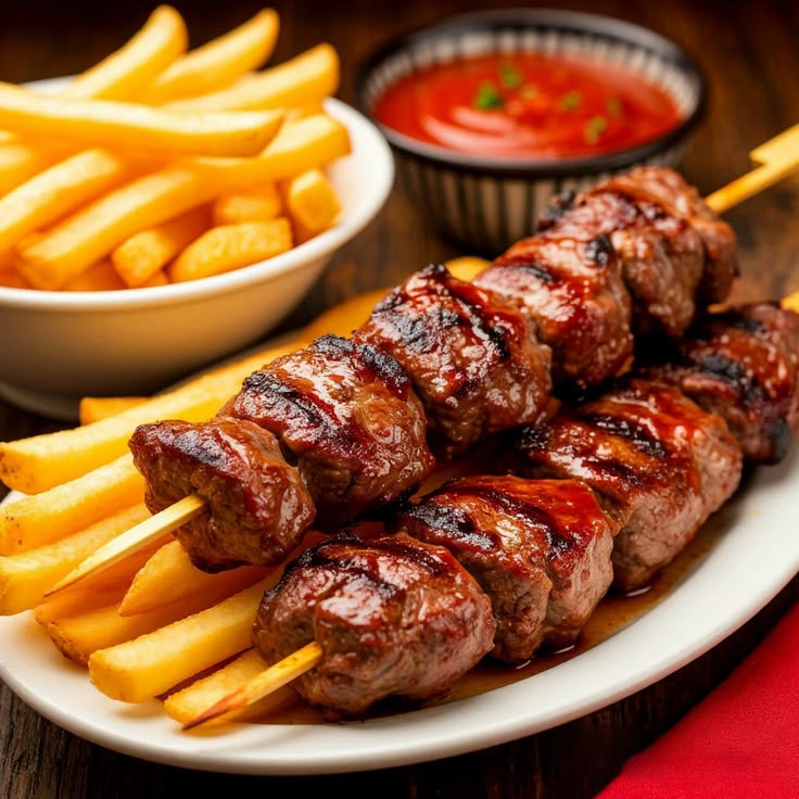 Chipsi Mishkaki 2 ya ng'ombe (Chips & Beef Skewers)